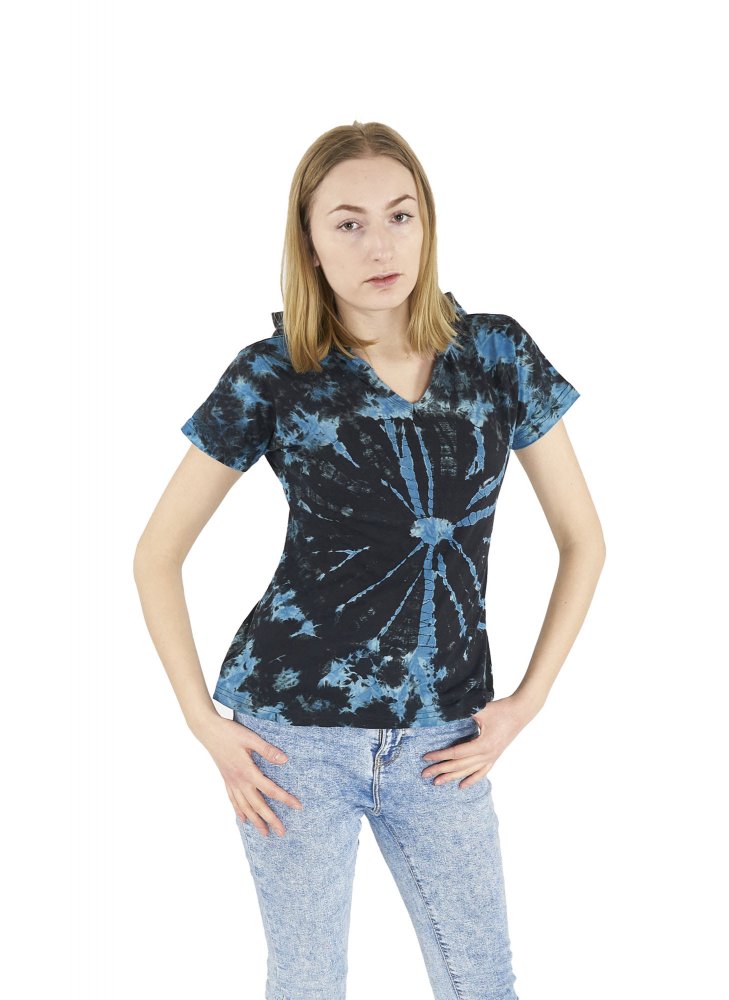 Koszulka tie-dye z elfim kapturem - DARK BLUE