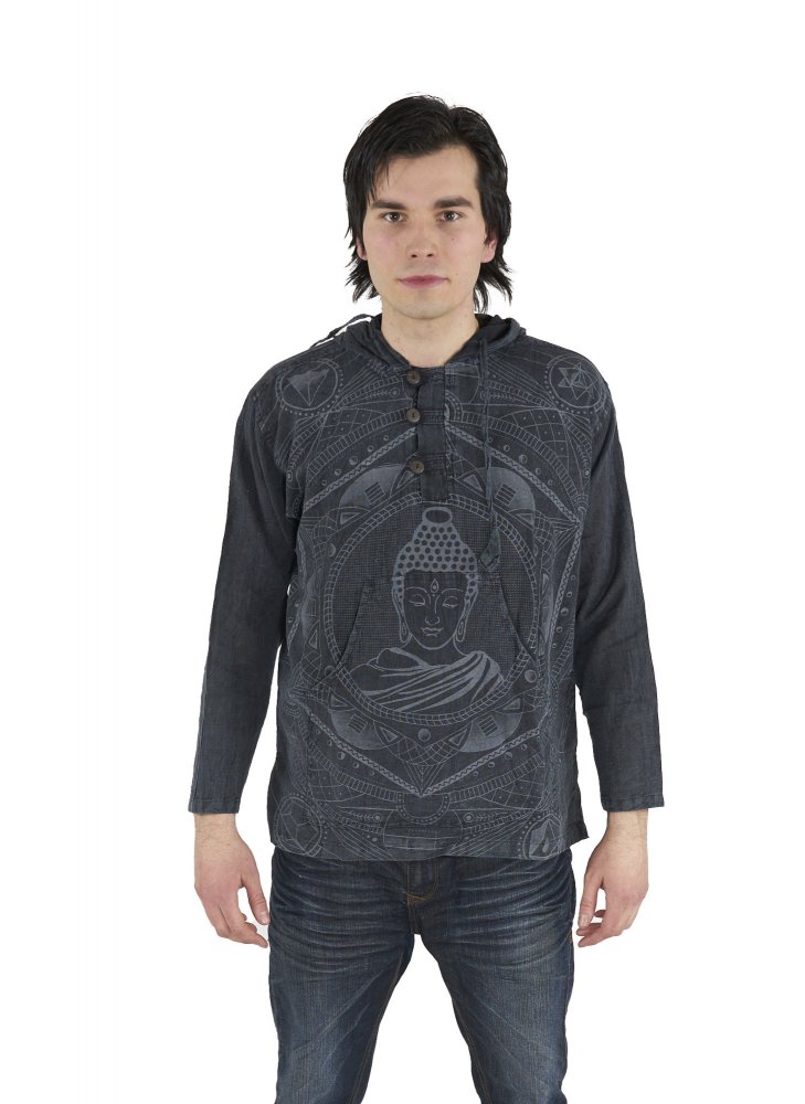 Hooded shirt grey - psy BUDDHA design 
