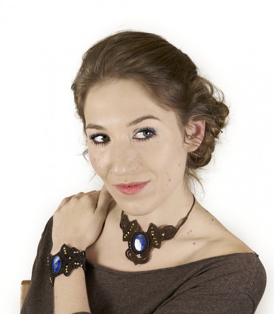 Makrame jewelry set - lapis lazuli