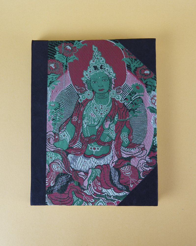Hand-made notebook with embroidered cover (Thangka): GREEN TARA