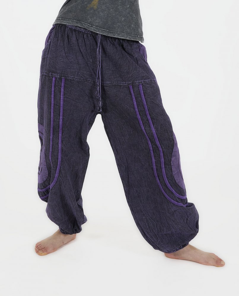 Przecierane spodnie z haftem OM - fioletowe 
