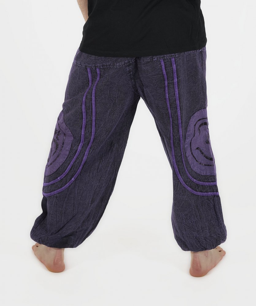 Przecierane spodnie z haftem OM - fioletowe 