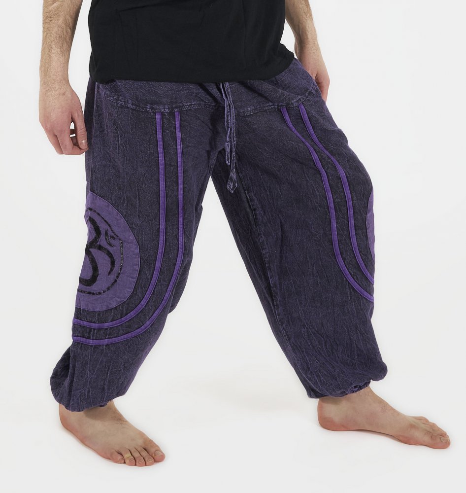 Stonewashed trousers with OM embroidery - purple