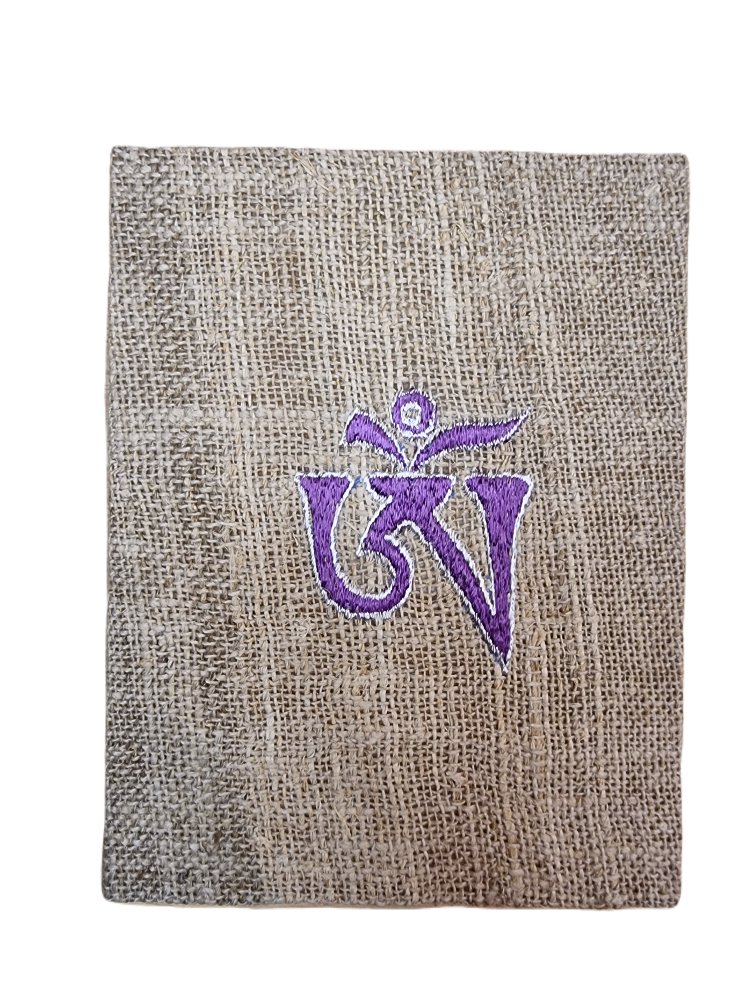 Hand-made notebook with hemp cover & embroidery OM ॐ