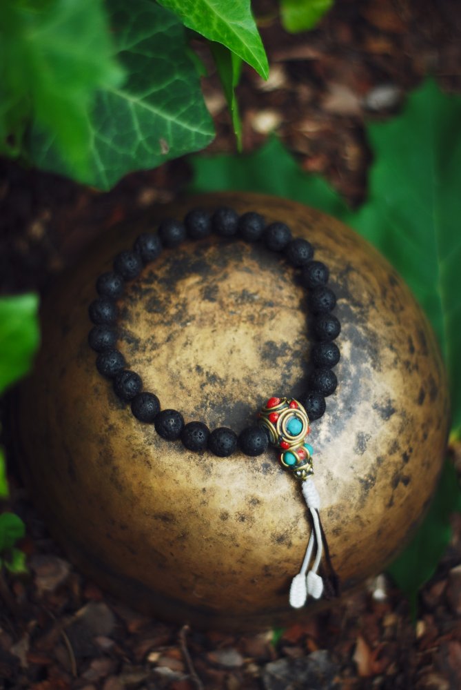 Buddhist mala bracelet volcanic lava 