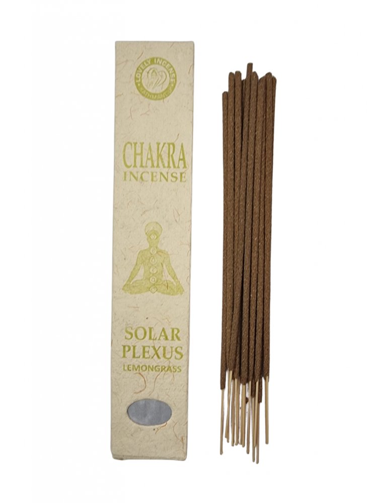 Najwyższej jakości kadzidła patyczkowe CHAKRA SOLAR PLEXUS CZAKRA SOLARNA o zapachu TRAWA CYTRYNOWA wykonane z masy roślinnej według tradycyjnej receptury, idealne do medytacji z czakrami.