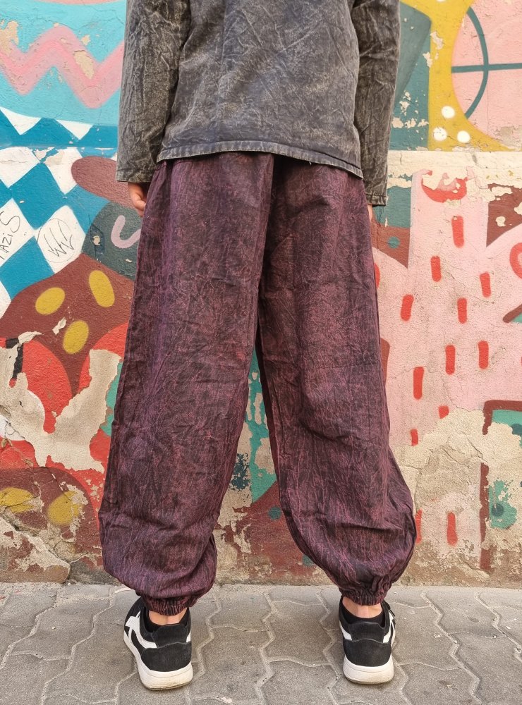 Loose psychedelic pants - stonewashed burgundy