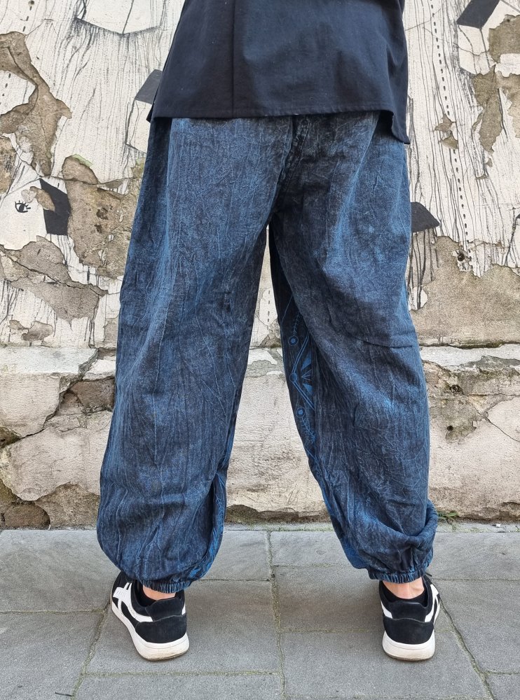 Luźne psychodeliczne spodnie stonewashed - niebieskie