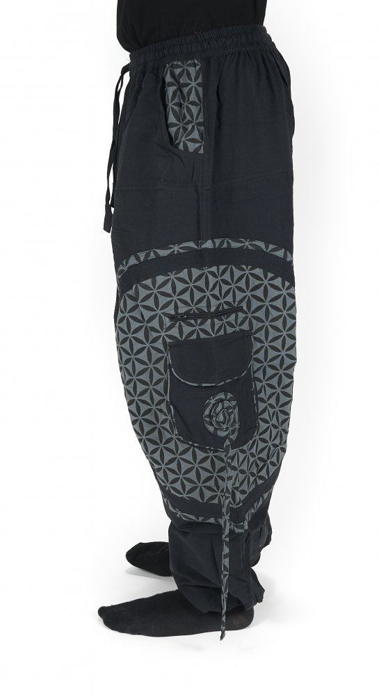 Wide straight TROUSERS - Flower of Life - GRAY 