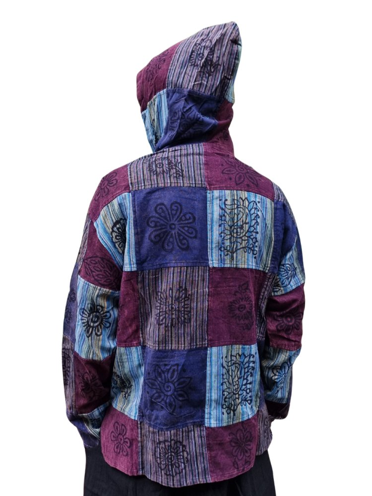 Koszula z kapturem z patchworkowym wzorem. 100% bawełna, ręcznie szyta w Nepalu dla Kana Sapiens.