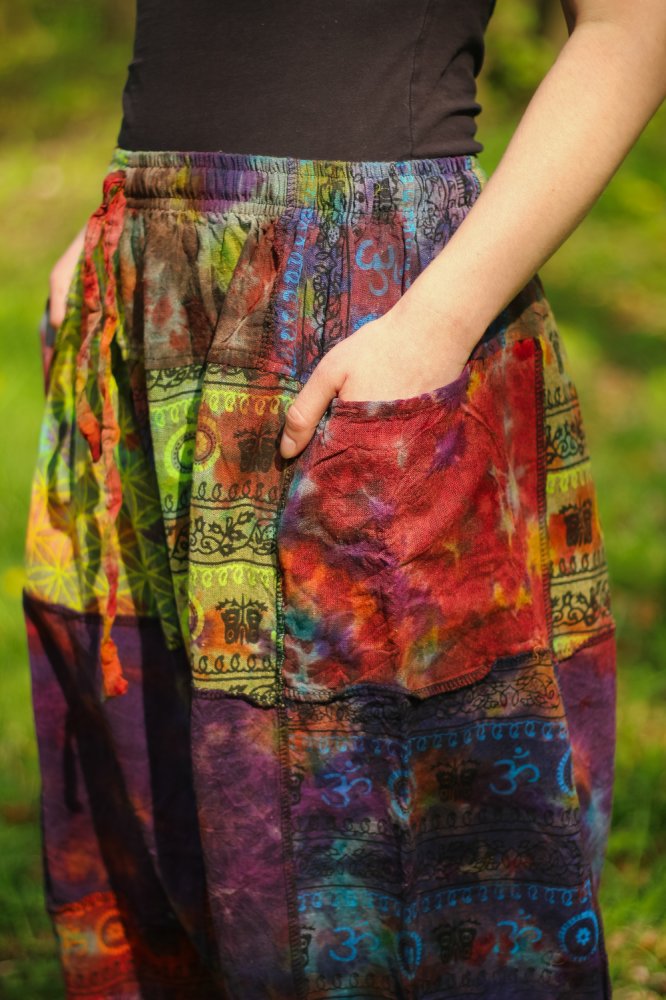 SZARAWARY Haremki Alladynki patchwork NEPAL etno hippie boho - wysokiej jakości luźne spodnie ręcznie robione w Nepalu.