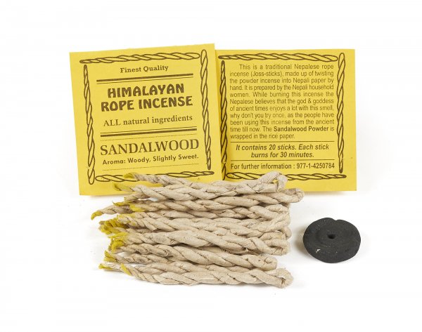 Najwyższej jakości kadzidła sznurkowe dhupaya owinięte w papier czerpany Lokta Himalayan Rope Incense, zapach aromat SANDALWOOD SANDAŁOWIEC DRZEWO SANDAŁOWE wykonane z masy roślinnej według tradycyjnej oryginalnej receptury w Nepalu