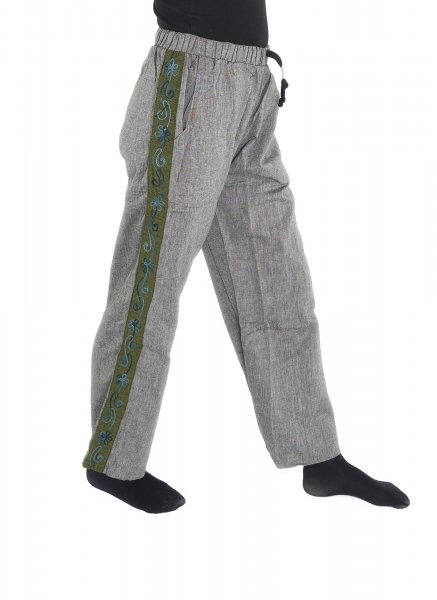Etno spodnie cygaretki z kwiecistymi lampasami