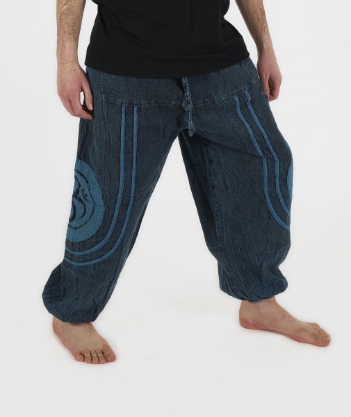 Stonewashed trousers with OM embroidery  blue