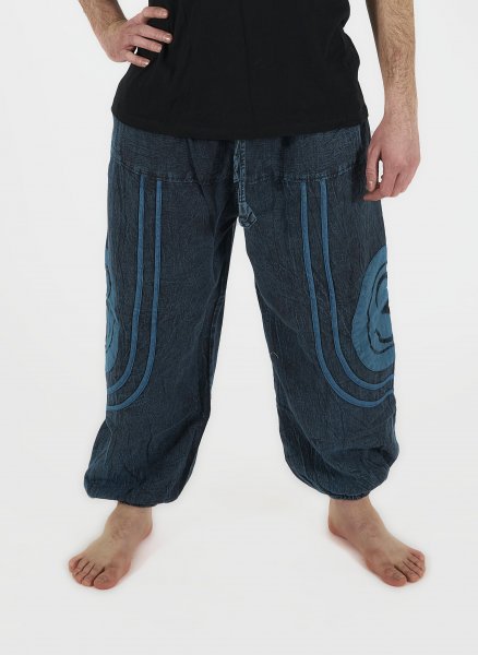 Stonewashed trousers with OM embroidery  blue