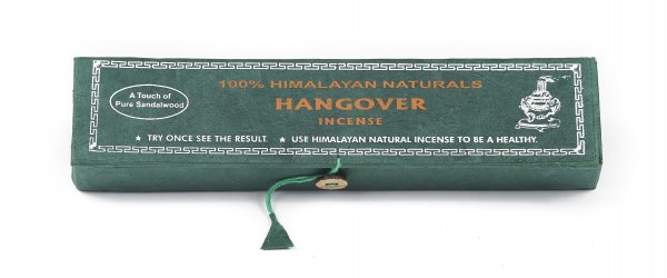 Najwyższej jakości kadzidła patyczkowe 100% Himalayan Naturals HANGOVER, kompozycja 35 ziół himalajskich, aromat zapach DRZEWO SANDAŁOWE SANDAŁOWIEC SANDALWOOD. Wegańskie, naturalne, organiczne, ręcznie wykonane z masy roślinnej zgodnie ze starożytną recepturą. Działanie na wyciszenie i objawy związane z kacem