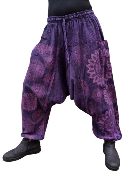 Stonewashed mandala cotton harem pants handmade in Nepal